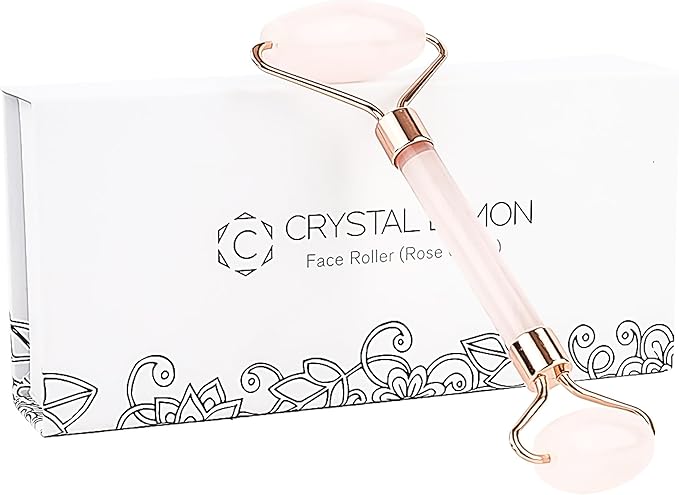 Natural Jade Roller for Face - Aging Wrinkles, Puffiness Facial Skin Massager Treatment Therapy - Premium Jade Stone, by Crystal Lemon (Rose Quartz)-Velvo Beauty