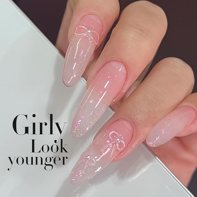 Double Rhythm Gel Polish Translucent Sheer Neutral Natural Light Milky Same Color Same Bottle 15ML Jelly Polish Art DIY at Home (Milky Pink Glitter-A1379)-Velvo Beauty