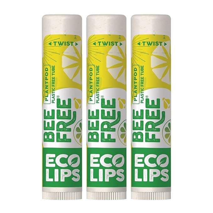 Vegan Lip Balm Lemon Lime Flavor 3 Pack - Bee Free with Candelilla Wax, Cocoa Butter & Coconut Oil Lip Care. Soothe & Moisturize Dry, Chapped Lips - 100% Plastic-Free Plant Pod Packaging - Made in USA-Velvo Beauty
