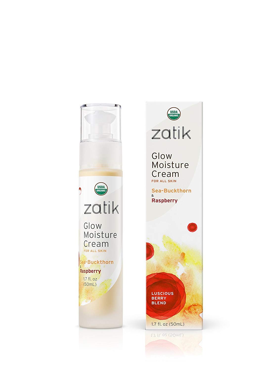 Zatik Naturals - Glow Moisture Cream, Sea-Buckthorn & Raspberry Luscious Berry Blend, USDA Certified Organic, Vegan, Non-GMO, Gluten Free, Alcohol Free, pH Balanced, Biodegradable, 1.7 oz, 50 mL-Velvo Beauty