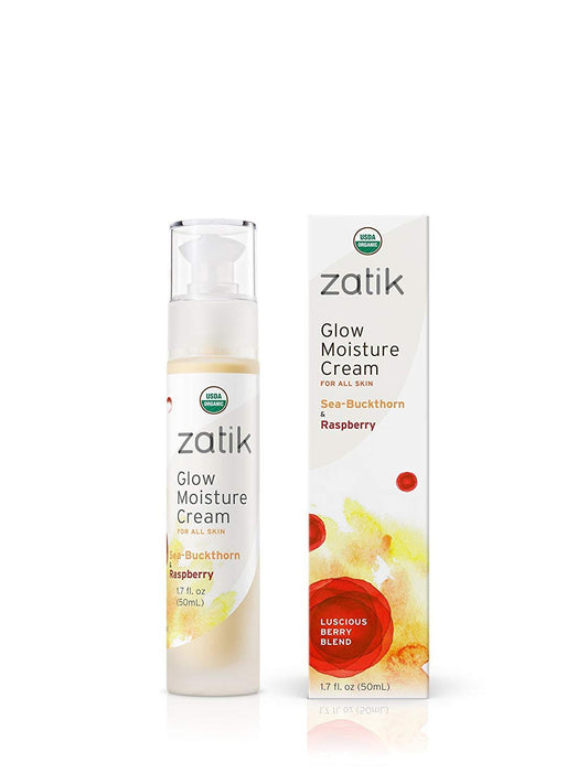 Zatik Naturals - Glow Moisture Cream, Sea-Buckthorn & Raspberry Luscious Berry Blend, USDA Certified Organic, Vegan, Non-GMO, Gluten Free, Alcohol Free, pH Balanced, Biodegradable, 1.7 oz, 50 mL-Velvo Beauty