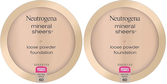 Neutrogena Mineral Sheers Lightweight Loose Powder Makeup Foundation with Vitamins A, C, & E, Sheer to Medium Buildable Coverage, Skin Tone Enhancer, Face Redness Reducer, Natural Beige 60,.19 oz-Velvo Beauty