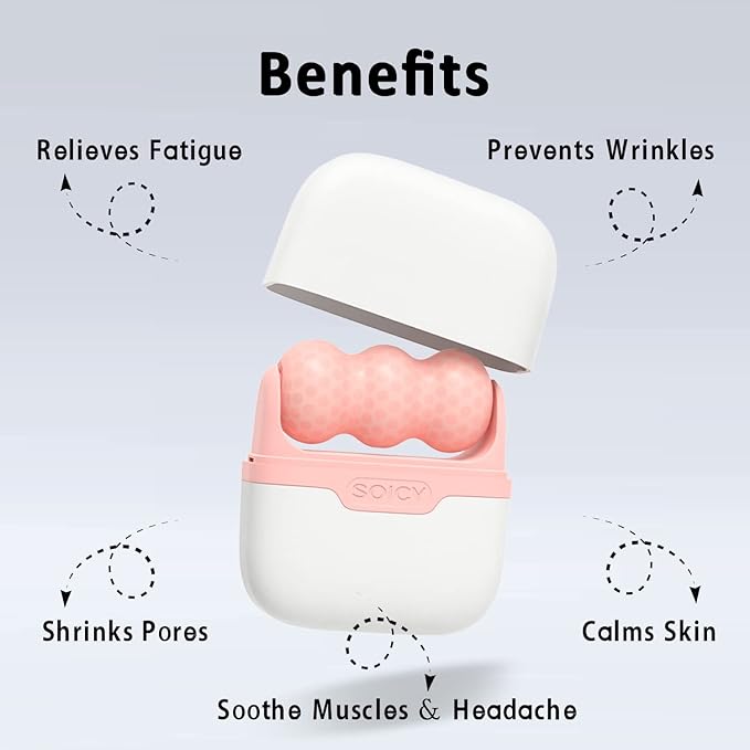 Ice Roller for Face and Eyes - Facial Skin Care Tools with 2 in 1 Face Roller and Travel Case, Self Care Gift for Men Women (Pink)-Velvo Beauty