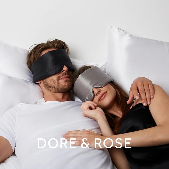 Dore & Rose Deep Sleep Mask Light Blocking, 23 Momme Mulberry Silk Eye Mask, Ultra Soft, Adjustable - Travel Sleeping Mask for Men & Women - Charcoal-Velvo Beauty