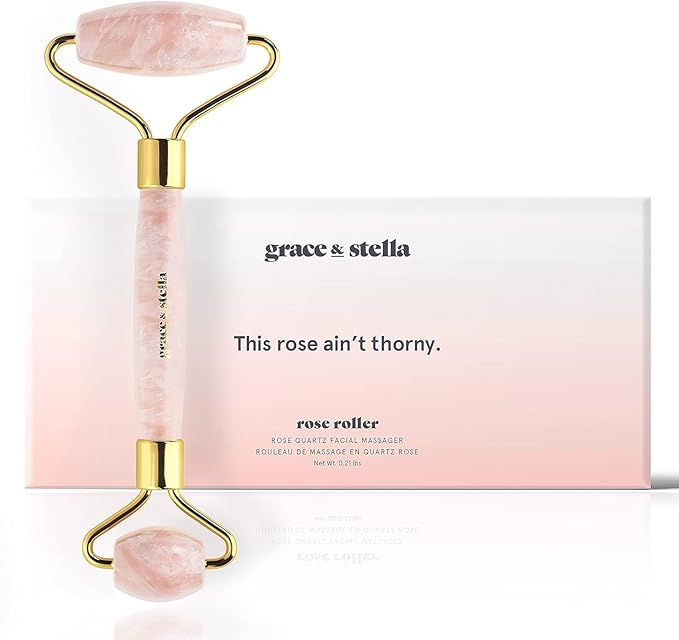 Rose Quartz Face Roller - Face Roller Skin Care - Facial Roller - Stone Roller For Face - Face Massager Roller For Lymphatic Drainage, Puffiness - Quartz Roller For Face by grace and stella-Velvo Beauty