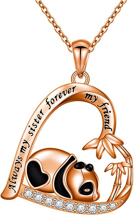 Silver Crystal Panda Necklace Choker Vintage Heart Panda Pendant Cute Animal Necklace Charm Jewelry I Love You Forever Birthday Gifts for Kids Women and Girls-Velvo Beauty