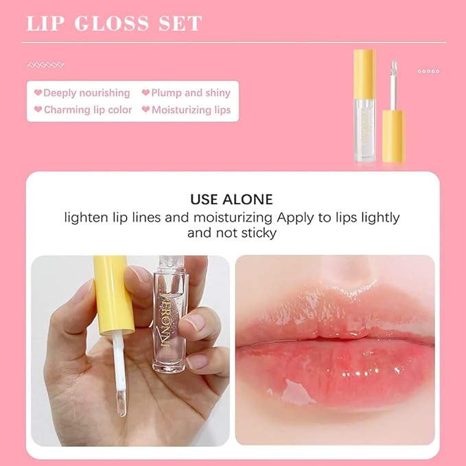 VERONNI 6 Colors Lip Tinted Stain Gloss Set,Hydrating Plumping Liquid Lipstick Set,Moisturizing Clear Lip Oil For Dry Lips,Nourishing Water Glossy Glass Lip Oil Gloss Lip Tint (6 Colors)-Velvo Beauty