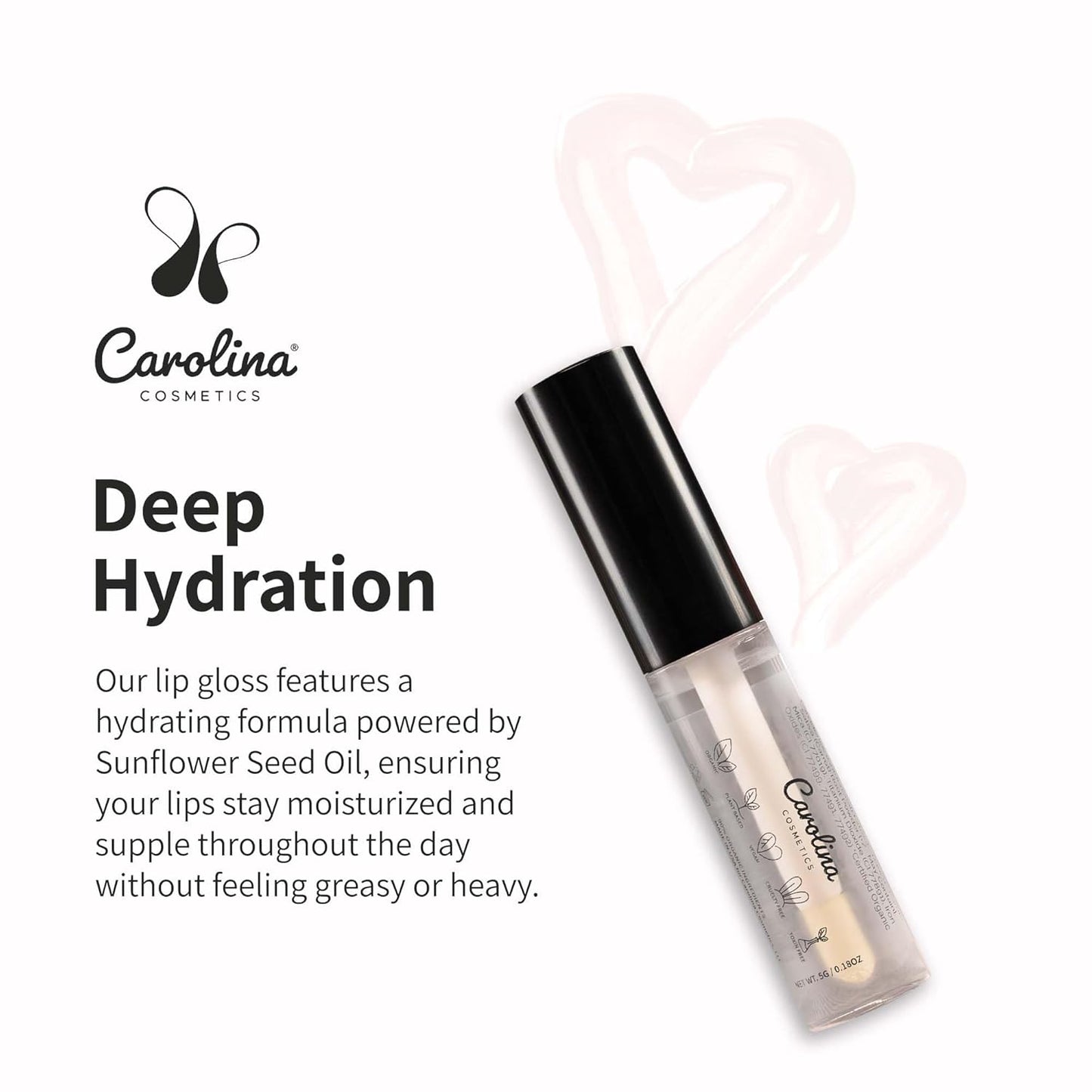Clear Quartz Lip Gloss with Sunflower Seed Oil - Hydrating, Vegan, Non-Sticky - With Cacao & Grape Seed Oils - 5g/0.18oz-Velvo Beauty
