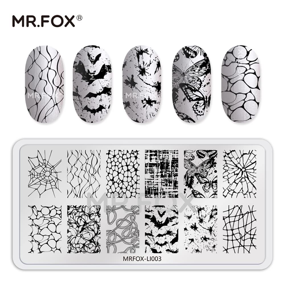 MRFOX 5 Pcs Nail Plates Stamping Set Marbled Punk Spider Web Heart Star Theme Leaf Nail Art DIY Stamping Template-Velvo Beauty