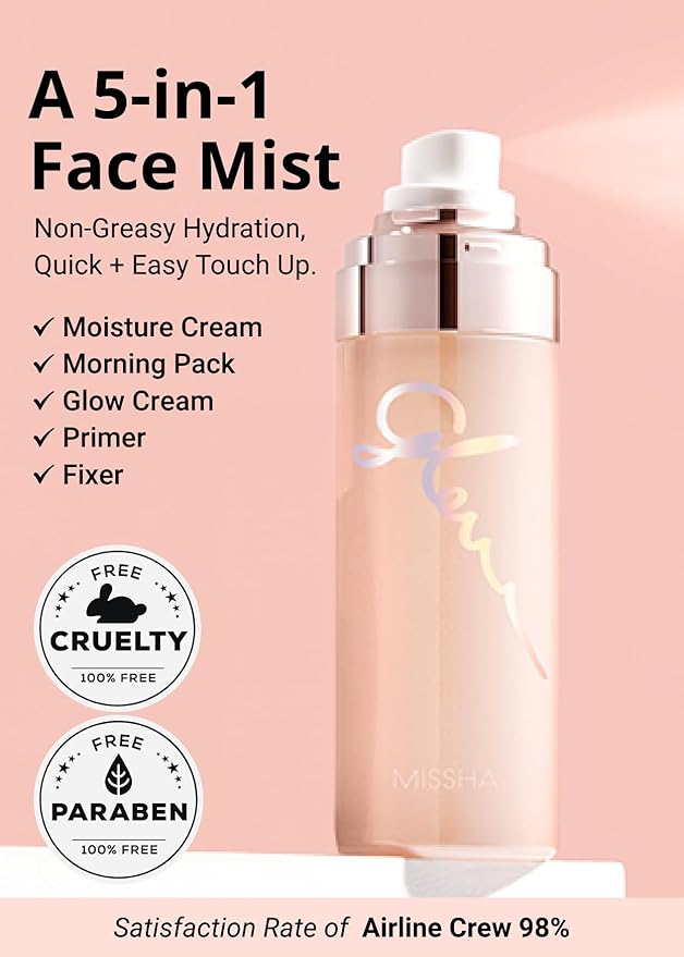 MISSHA Glow Skin Balm To Go Mist, 4-in-1 Hydrating, Refreshing, Makeup-Enhancing, Portable Dewy Glow Spray-Velvo Beauty