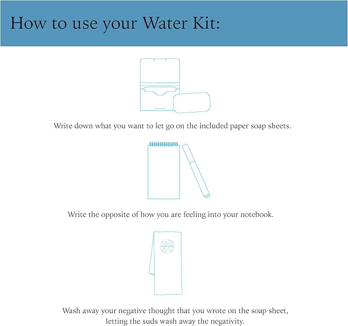 The Water Kit by Two Sage Sisters - Self Care Kit with Soap Sheets, Notebook, Marker, and Washcloth, Bath Shower Sets for Meditation and Relaxation, Mini Spa Kit Self Care Box for Women and Men-Velvo Beauty