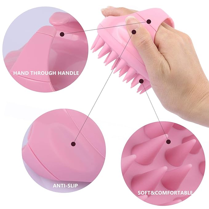 BTYMS Silicone Hair Scalp Shampoo Brush Scalp Massager Exfoliating Hair Cleaning Brush Head Scrubber for Shower - Pink-Velvo Beauty