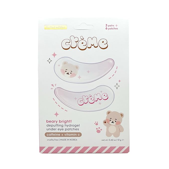 The Crème Shop Boba Bears Beary Bright Depuffing Hydrogel Under Eye Patches, Hydrating Under Eye Patches, Under Eye Patches for Puffy Eyes (Pack of 3)-Velvo Beauty