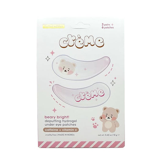 The Crème Shop Boba Bears Beary Bright Depuffing Hydrogel Under Eye Patches, Hydrating Under Eye Patches, Under Eye Patches for Puffy Eyes (Pack of 3)-Velvo Beauty