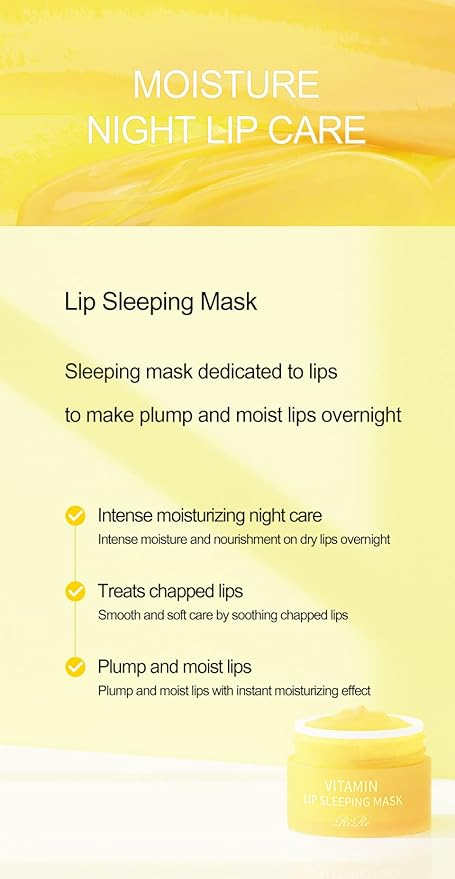 Vitamin Lip Sleeping Mask 10g / 0.35 oz. (Pack of 2) Contains 5,000ppm of vitamin E, Nourishing Moisturizing Elasticity Keratin Care, Lip Balm For Chapped, Cracked, Dry, Wrinkled Lips-Velvo Beauty