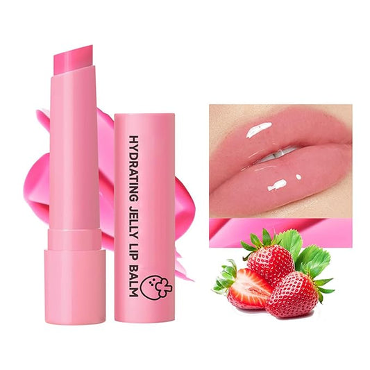 Hydrating Jelly Balm,Tinted Moisturizing Lip Balm For Dry Lips,Instantly Hydrate Lips Conditioning & Nourishing Lip Care Lip Moisturizer Fruit Lip Oil Lip Shine Jelly Lipstick(Strawberry)-Velvo Beauty