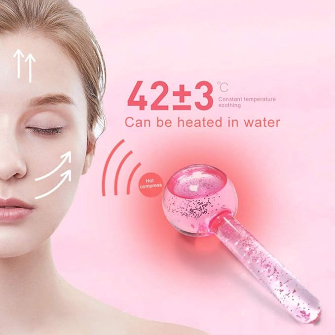 Facial Ice beauty ball- 2PC Globes Pink Facial Roller for Cold or Hot Skin Massagers Globe Durable Quartz Glass for Face and Eye Rollers Reduce Puffiness-Velvo Beauty