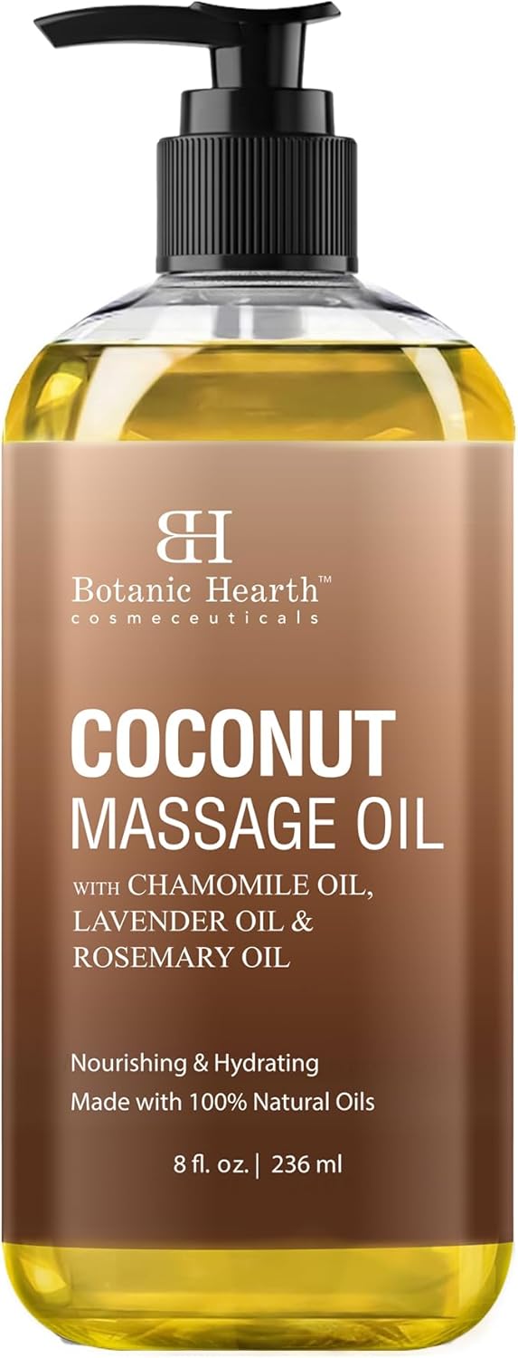 Botanic Hearth Coconut Massage Oil | Ultra|Glide Formula with Soothing Aroma |Made with Natural Oils | All Skin Types, Men & Women | 8 Fl Oz-Velvo Beauty