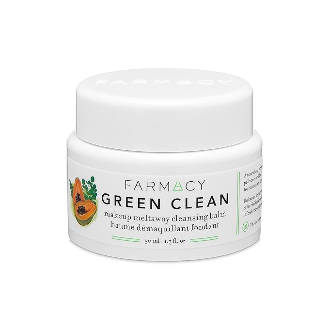 Farmacy Makeup Remover Cleansing Balm - Green Clean Waterproof Makeup Remover + Oil Based Cleanser - Gentle Exfoliating Double Cleanser - Melts From Balm to Milky Lather (50ml)-Velvo Beauty