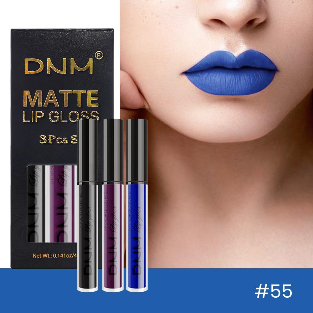 evpct 3Pcs Dark Purple Black Royal Blue Matte Liquid Lipstick Lip Stain Sets for Women Matte+Lipstick Long Lasting Waterproof Permanent 24 hr Hours Magic Lipstick 24 Hours original, Set27-Velvo Beauty