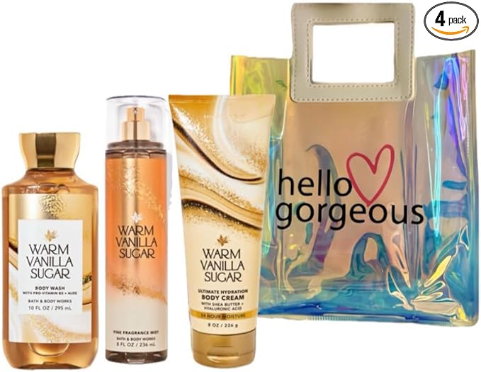 Bath & Body Works - 3 Piece Bundle - Spray - Body Cream - Shower Gel - Full Size and Gift Bag HELLO GORGEOUS (Warm Vanilla Sugar)-Velvo Beauty