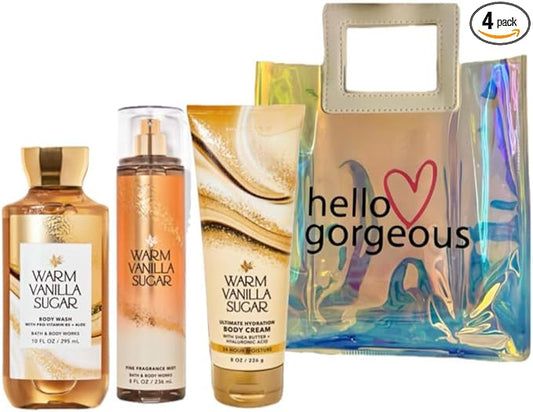 Bath & Body Works - 3 Piece Bundle - Spray - Body Cream - Shower Gel - Full Size and Gift Bag HELLO GORGEOUS (Warm Vanilla Sugar)-Velvo Beauty