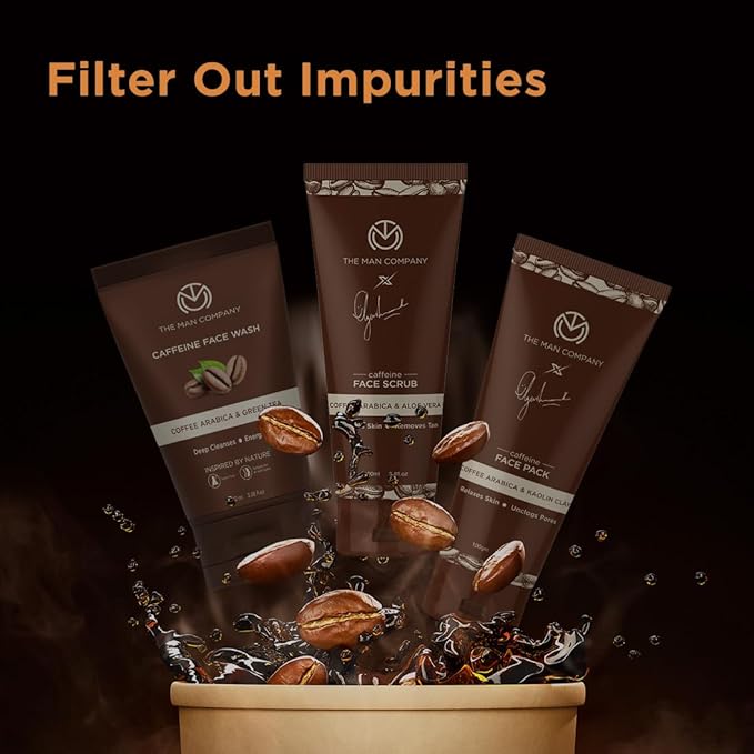 The Man Company Coffee Face Care Kit with Face Wash, Face Scrub, Face Pack | Cleanses, Detoxifies, Relaxes, Glowing and Brightening Skin - Pack of 3-Velvo Beauty