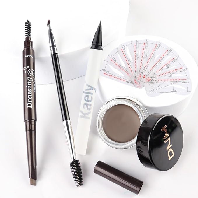 evpct Eyebrow Stencils Kit for Women Shaping, Eyebrow Shaper Makeup Kit, Eye Brow Stencil Shaper Tinting kits for Women, with Eyeliner, Eyebrows Pencil, Pomade, Brush and 10 Stencils, Kit04 DARK BROWN-Velvo Beauty