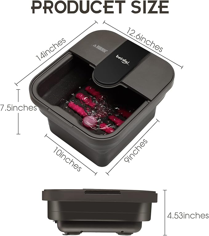 Beinilai Collapsible Foot Spa,Foot Bath with Heat and Massage and Bubble Jets,Foot Soak Tub with Six Non Motorized Rollers,Acupressure Massage Points,Red Light and Removable Pumice Stone-Velvo Beauty