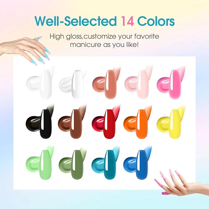 ROSALIND Poly Nail Gel Colors Kit -14 Colors +72 Nail Art Accessories kit Poly Nails Gel Kit Starter Kit with Mini UV Lamp Slip Solution Poly Nail Art Tools for Beginners with Everything-Velvo Beauty