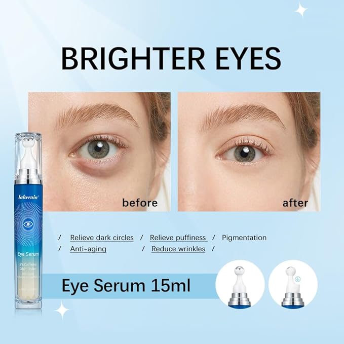 5% Ordinary Caffeine Eye Serum, Anti-Aging Hydrating Eye Serum with 360° Massage Ball,Eye Serum Reduce Wrinkles and Fine Lines,Under Eye Roller Cream for Dark Circles and Puffiness-Velvo Beauty