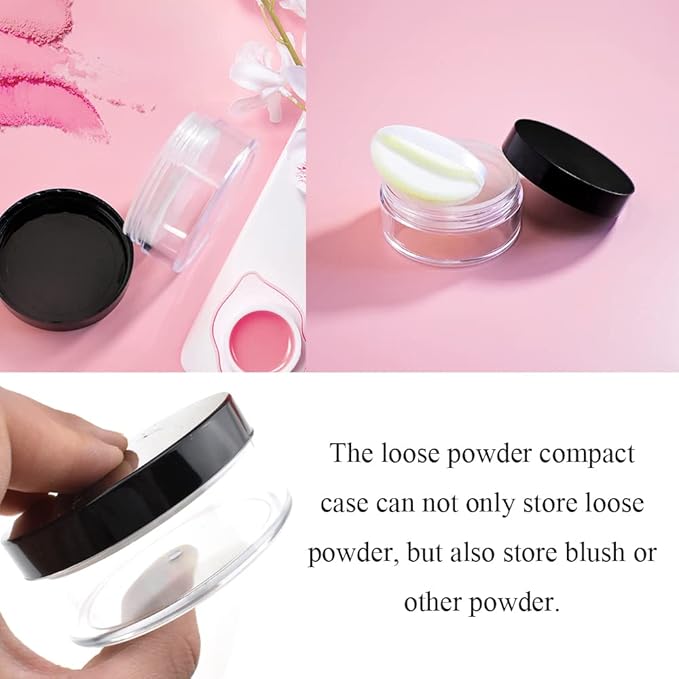 HAHIYO 3Pcs 30ml/1oz Plastic Empty Travel Compact Case Makeup Cosmetic Jar Refillable Powder Box No Leak Holder with Common Sifter and Black Screw Lid-Velvo Beauty