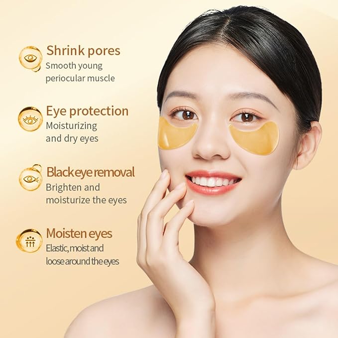 Under Eye Patches, 24K Gold Eye Mask, Reduce Puffy Eyes, Dark Circles, Eye Bags, Eye Patches with Collagen, Anti-Aging Rejuvenating Moisturizing Skin Care for Anti-Wrinkle Eye Masks 60PCS-Velvo Beauty
