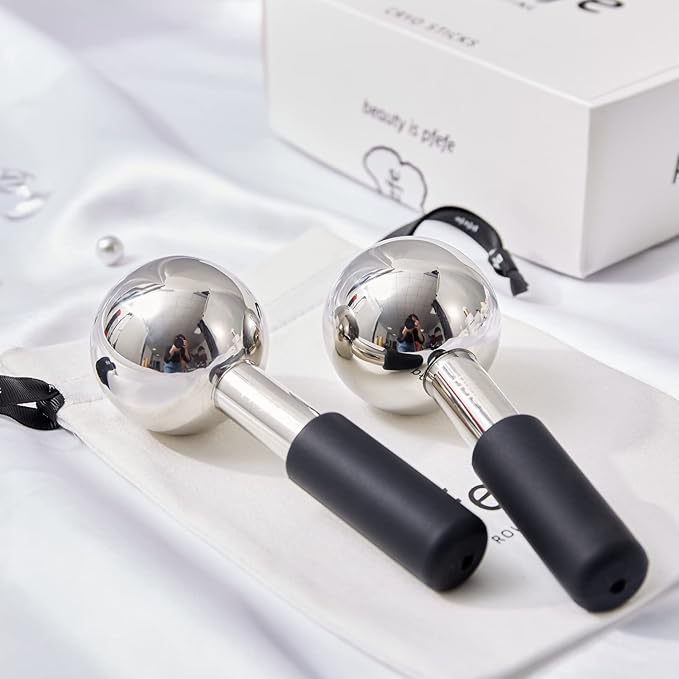 Ice Globes for Face & Eyes, Unbreakable Stainless Steel Cryo Sticks for Beauty Routines, Facials Cold Roller Cooling Globes for Puffiness, Wrinkles, Dark Circles, Headaches-Velvo Beauty