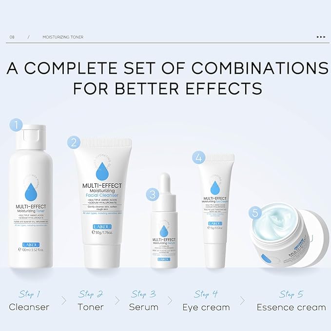 Generic Moisturizer Skin Care Set,5PCS Skincare Teen Girls Set,Long-Lasting Moisturizing Skincare SetWith Cleanser,Toner,Serum,Eye Cream,Cream，Strong moisturizing effect，For All Skin Types, Blue-Velvo Beauty