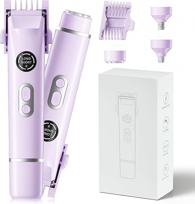 Bikini Trimmer for Women, 4 in 1 Wet/Dry Electric Razors for Women - Dual Head, Painless Rechargeable Portable Womens Razors for Shaving Set for Face, Nose, Eyebrows, Armpits, Bikini Area (Purple)-Velvo Beauty