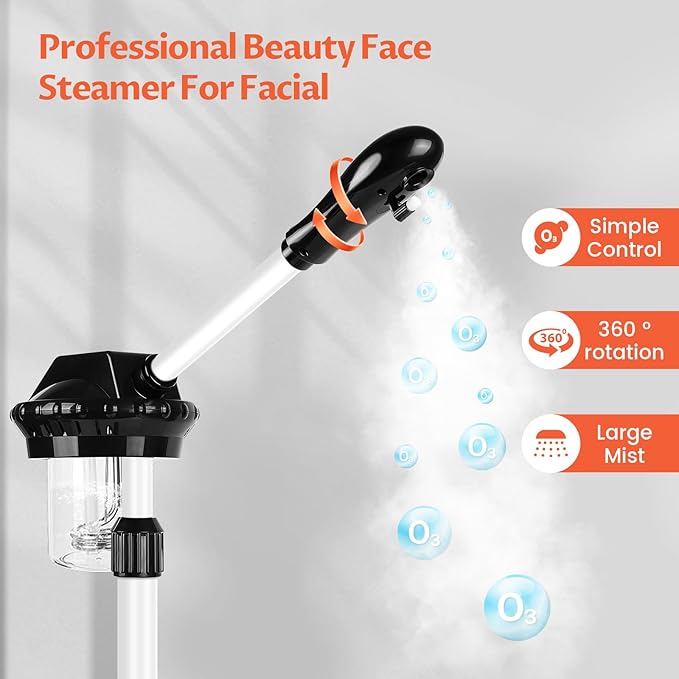 Professional Facial Steamer, Stand on Wheels Face Steamer, SPA Ozone Nano Steamer for Facials-Velvo Beauty