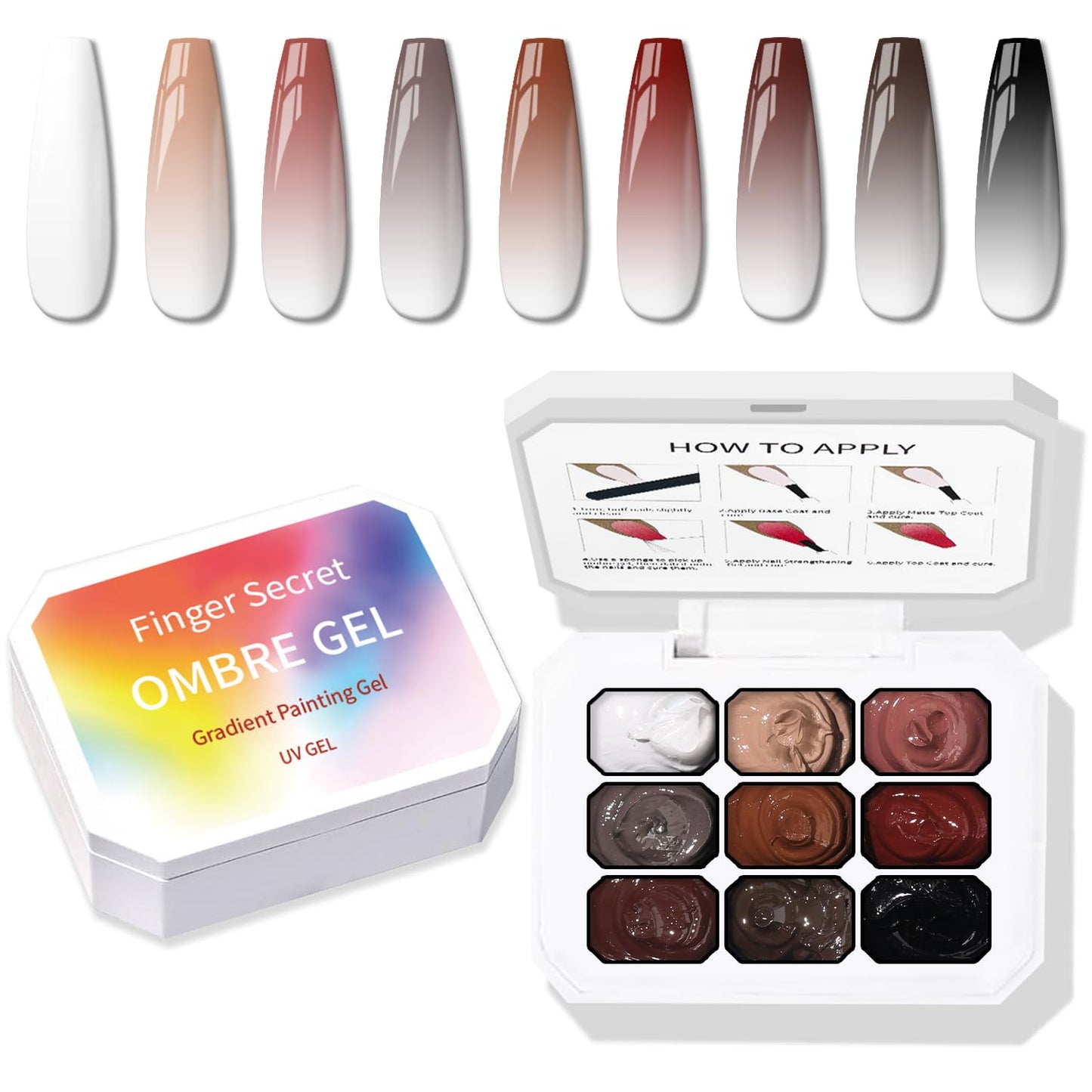 Sponge Pat Paint Nail Gel, 9 Colors Ombre Nails Gradient Gel Blush Blooming Aura Nails Drawing Stripper Floral Painting Nail Art, No Wipe, UV/LED Curing (9 Colors F)-Velvo Beauty