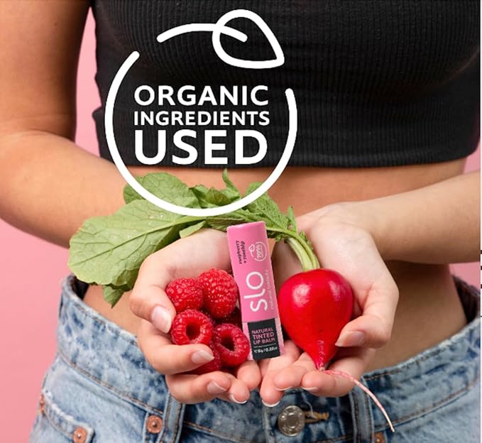 Slo | Natural Lip Balm - All Natural Ingredients, Vegan & Cruelty Free, Hydrating & Soothing, Plastic Free, Paper Packaging | Raspberry + Rosehip, 0.28oz-Velvo Beauty