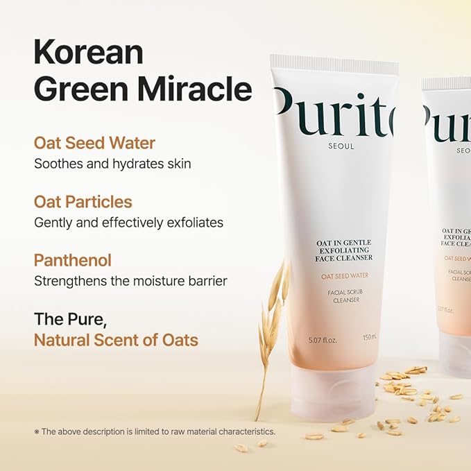 Purito Oat Exfoliating Facial Polish Cleanser - Hydrating Daily Face Wash with Gentle Scrub Clay Pore Minimizing Panthenol, Oat Seed Water Vegan, Non-comedogenic Korean Skin Care 5.07 fl.oz-Velvo Beauty