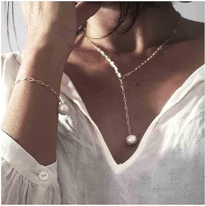 Long Pearl Necklace Pearl Lariat Y Necklace Chain Vintage Minimalist Necklace Jewelry for Women and Girls-Velvo Beauty
