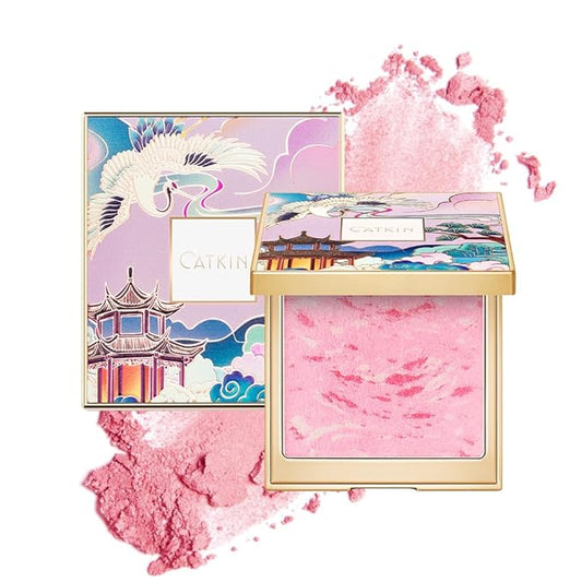 CATKIN Powder Blush for Cheek Blusher Natural Shimmering Blush & Highlight 2 in 1 Creamy Blendable Baked Blush Palette 10g C01 Drunk in Blossom-Velvo Beauty