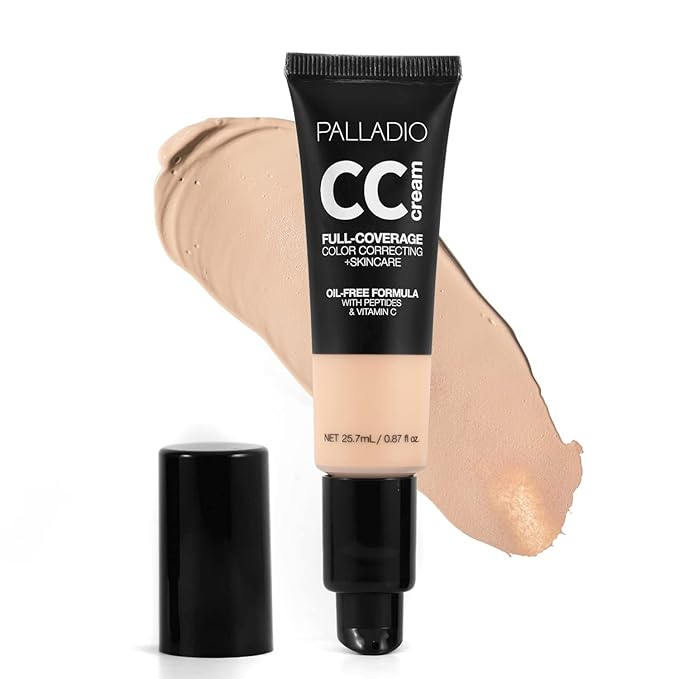 Palladio Full-Coverage Color Correction CC Cream, Oil-Free with Peptides & Vitamin C, Best for Correcting Redness and Uneven Skin Tone, Buildable Foundation Coverage (Fair 10C)-Velvo Beauty