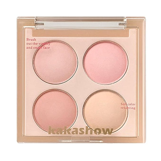 Matte Blush Powder Palette, Blending Mood Cheek, 4 Blendable Shades Korean Fairy Pink Blusher in Lightweight Smooth Powder, Vegan Makeup (Cantaloupe 3#, 1.84 ounces)-Velvo Beauty