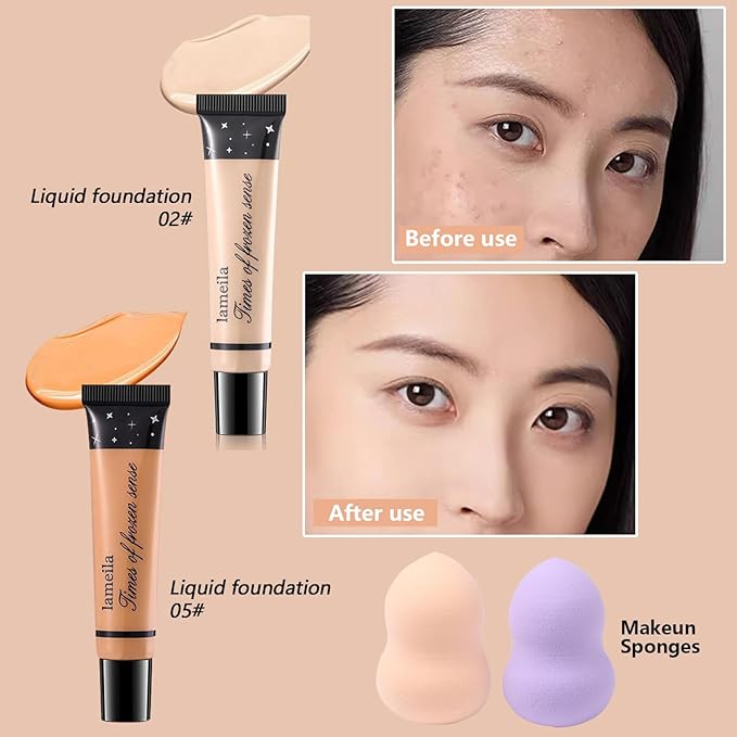 All in One Makeup Kit For Women Girls Teens 2x16 Colors Eyeshadow Palette Liquid Foundation Eyeliner Pencils Contouring Stick Lip Gloss Eyebrow Pencils Mascara Powder Puff Makeup Brushes Makeup sets-Velvo Beauty