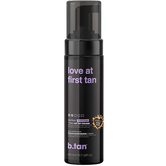 b.tan Violet Base Self Tanner Mousse | Love At First Tan - Best, 1 Hour Express Sunless Tanning Foam, Cancels Orange Tones, Dark Bronzing Glow, No Fake Tan Smell, Face & Body, 6.7 Fl Oz-Velvo Beauty