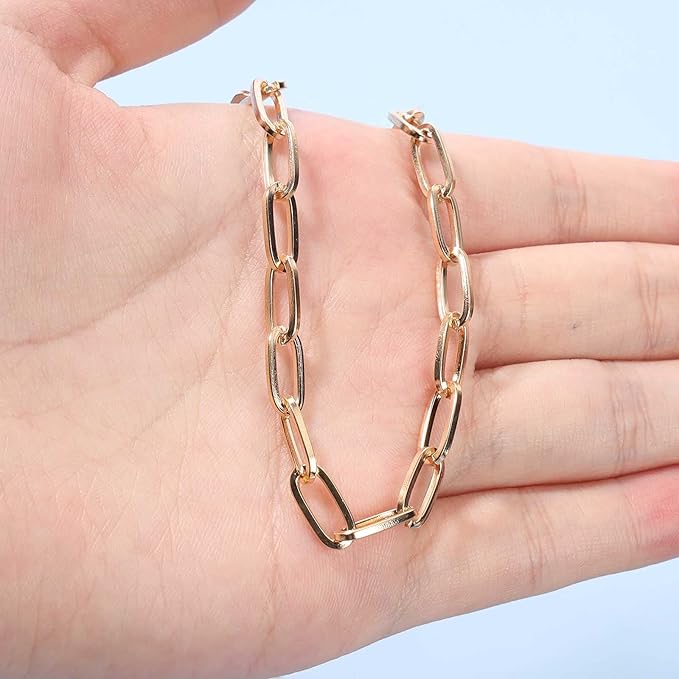 Punk Paper Link Choker Necklace Gold Paperclip Chain Necklace Choker Open Link Chain Necklace Trendy Chain Necklace Jewelry for Women and Girls-Velvo Beauty