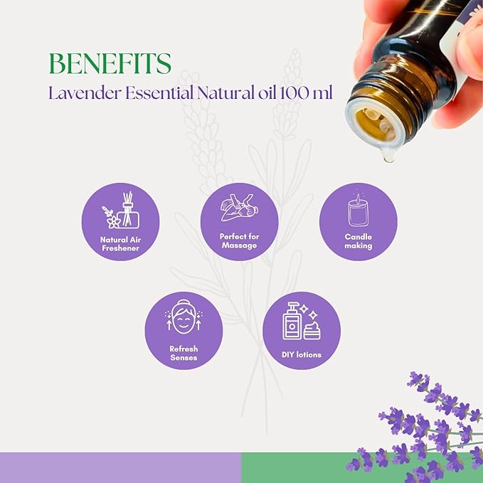 Roots & Above Pure Natural Lavender Essential Oil 3.38 oz/100ml for Diffuser, Skin, Hair, Self-Care, Soap & Candle Making Scent Fragrance-Velvo Beauty