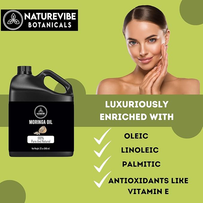 Naturevibe Botanicals Moringa Oil 32 Ounces | 100% Pure and Natural | Great for Skin Care and Hair Care-Velvo Beauty