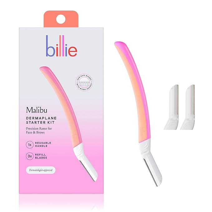 Billie - Dermaplane Starter Kit - Reusable Handle + 3 Refill Blades - Remove Facial Hair + Perfectly Shape Brows - Dermatologist-Approved - Malibu-Velvo Beauty